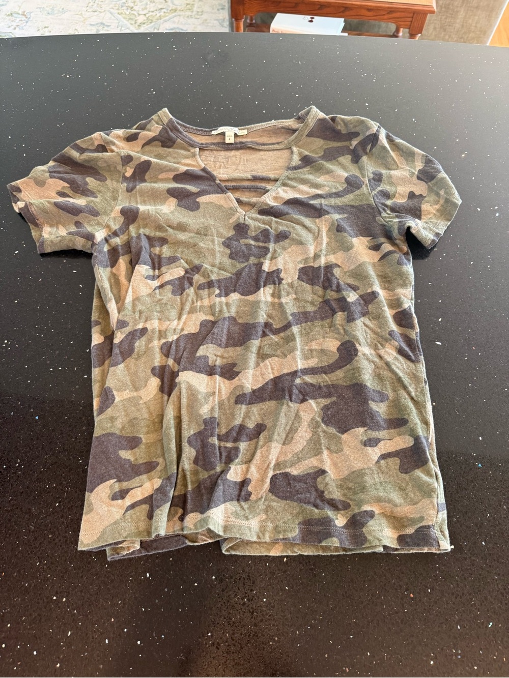 Express One Eleven Camo V-Neck Tee in Green and Brown - Picture 3 of 5